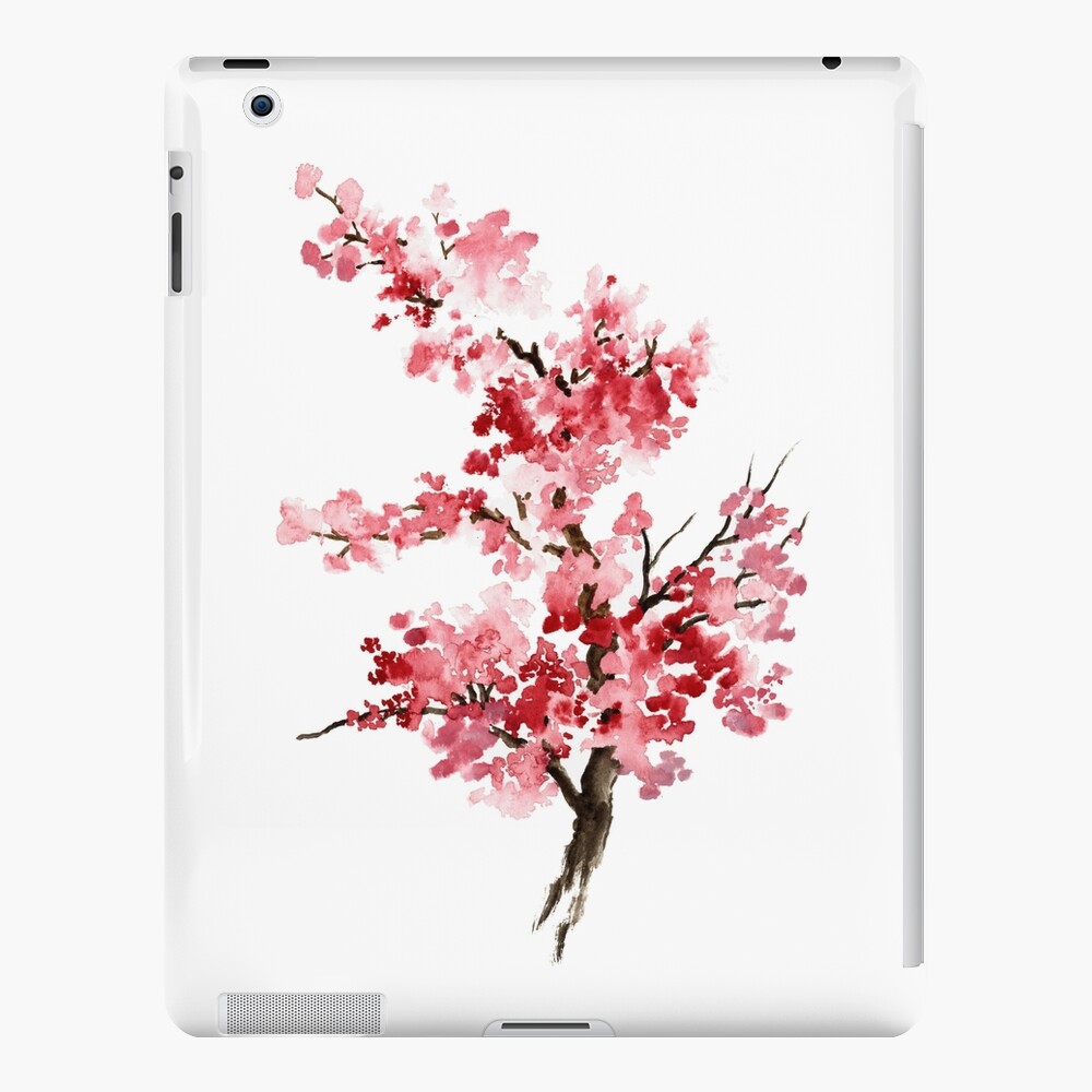 Reading Book on a Sakura Tree Art Print of Original Watercolor