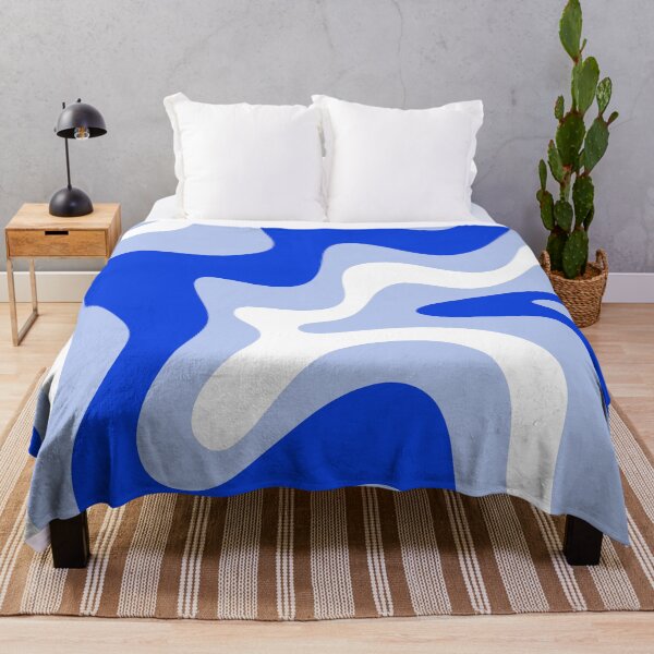 Item preview, Retro Liquid Swirl Abstract Pattern Square in Royal Blue, Light Blue, and White designed and sold by kierkegaard.