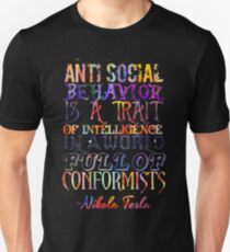 Watercolor-Anti Social Behavior, Nikola Tesla Quote Unisex T-Shirt