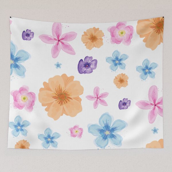 Item preview, Patrón de flores de colores - Flores de color rosa púrpura azul naranja designed and sold by Amandine BASSET.