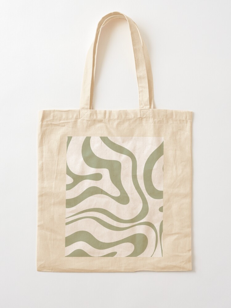 Modern Liquid Swirl Abstract Pattern in Light Sage Green and Cream Tote Bag