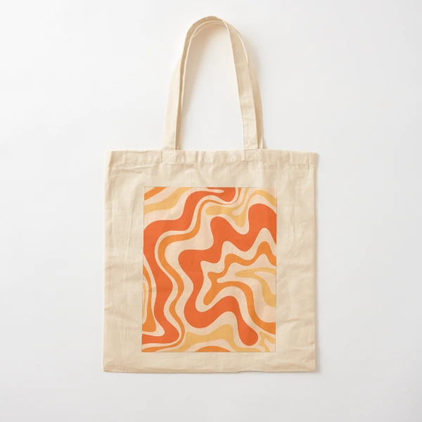 【vintage】COTTON GUJARAT ORANGE TOTE BAG Tangerine Liquid Swirl Retro Modern Abstract Pattern