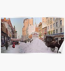 Piles of snow on Broadway, after storm, New York, ca 1905 Colorized Poster