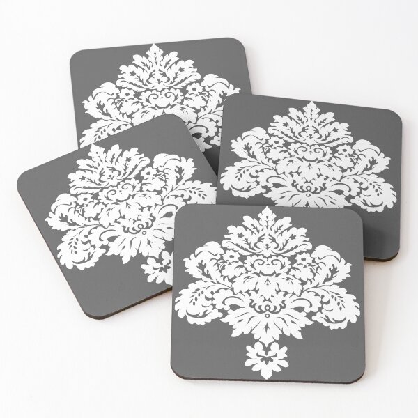 Item preview, Dramatic Damask White Lace on Charcoal Grey designed and sold by OByD.