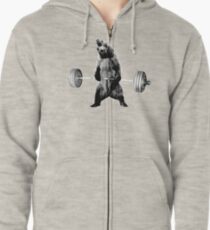 Grizzly Bear Deadlifting Zipped Hoodie