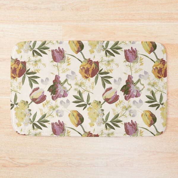 Item preview, Spring Pink and Orange Tulips, Daffodils, Dill and Sweet Peas on Cream Ivory Background designed and sold by cozycaroline.