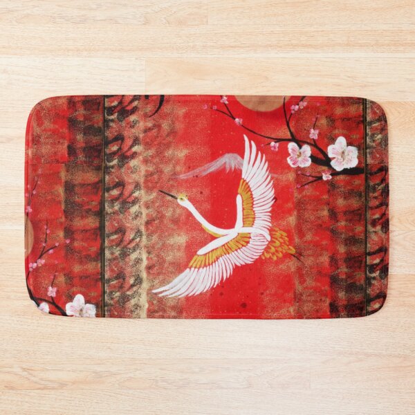 Golden Japanese Cranes Bath Mat