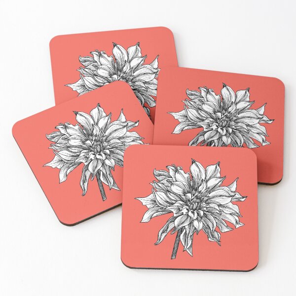 Item preview, Swirly Dahlia Drawing on a Coral Background designed and sold by Joellen Armstrong.