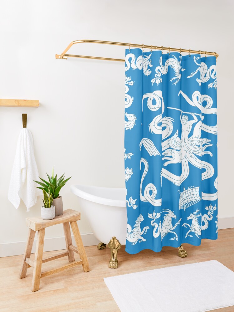 Alternate view of Scylla mosaic - Blue Shower Curtain