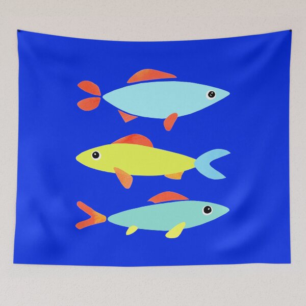 Item preview, THREE COLORFUL FISH - 3 Fishes in Vibrant Blue, Red, Orange, and Green designed and sold by Susan Prolman.