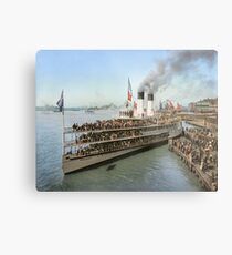 Sidewheeler Tashmoo leaving wharf in Detroit, ca 1901 Colorized Metal Print