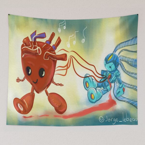 Item preview, running heart, lonely robot ecopop art designed and sold by jorgelebeau.