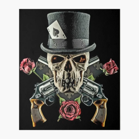 Skull with Guns and roses with a top hat Ace of spades Art Board Print  for Sale by slashrose4ever