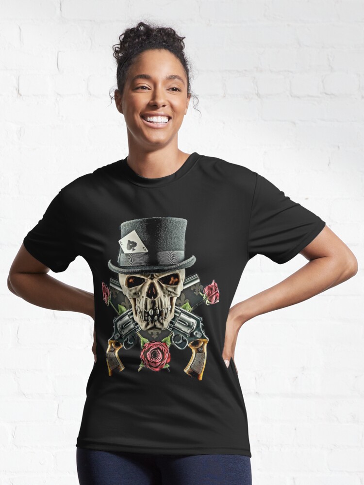 Skull with Guns and roses with a top hat Ace of spades | Active T-Shirt