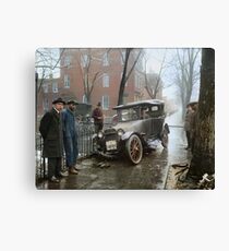 Auto Wreck in Washington DC, 1921. Colorized Canvas Print