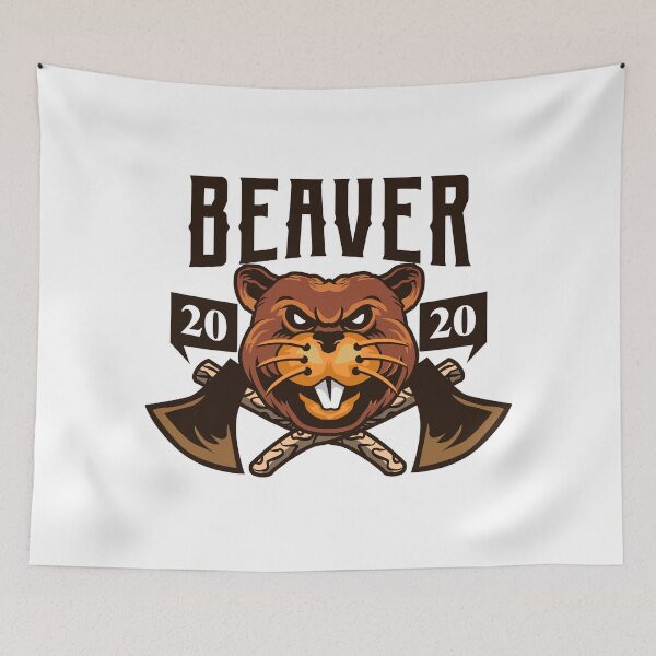 Item preview, Retro Old Vintage Brown Beaver White Eye Angry With Axe designed and sold by avinigav.