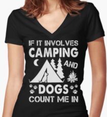 I Love Camping And Dogs Women's Fitted V-Neck T-Shirt