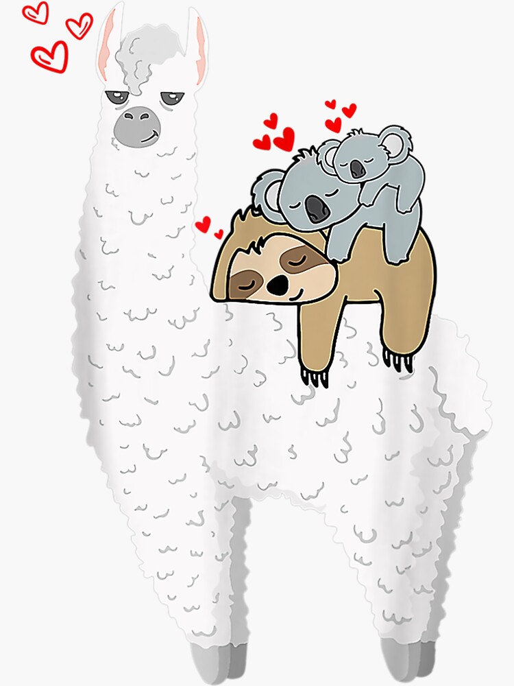 Llama Lazy Sloth With Baby Koala Mama Bear Heart Love  Sticker