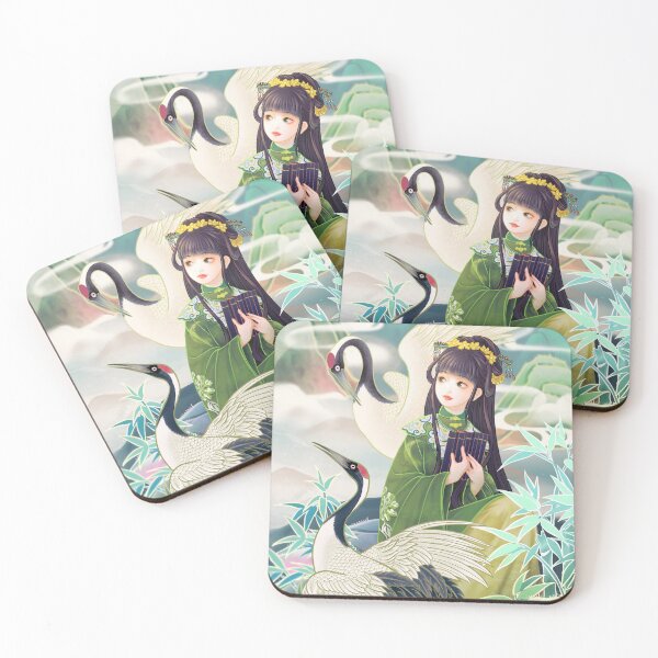 Item preview, chinese red-crowned crane and girl illustration designed and sold by JUNL-Design.