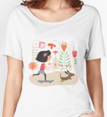 Girl on skateboard with her dog Women's Relaxed Fit T-Shirt