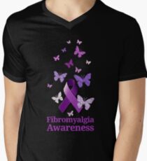 Lila Awareness Ribbon: Fibromyalgie T-Shirt mit V-Ausschnitt für Männer