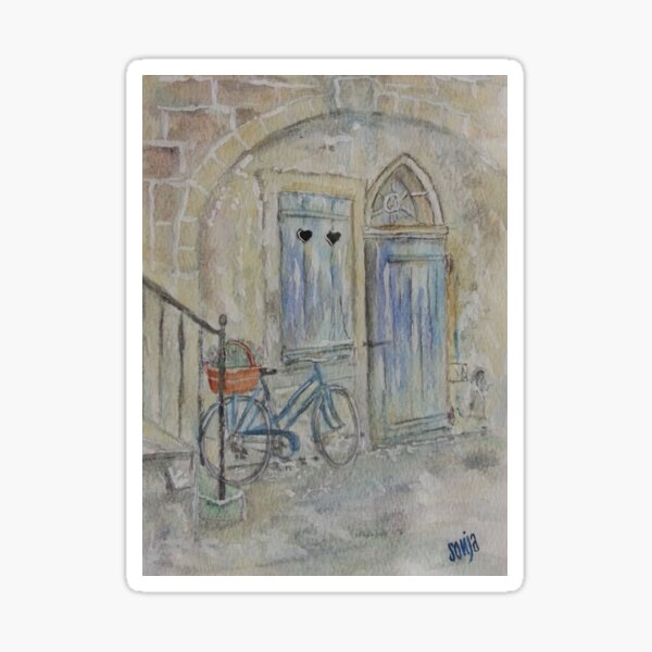Item preview, Street scene with blue bicycle designed and sold by Sonja Peacock.