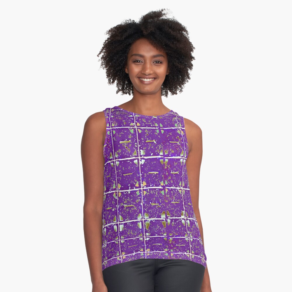 Purple Floral Boxes Weave Design Sleeveless Top