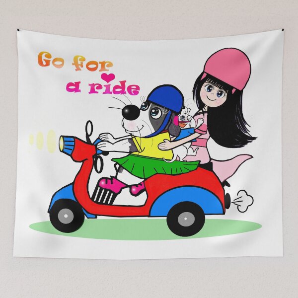 Item preview, Go for a ride - cute dogs and a lady  designed and sold by Shirley cute art .