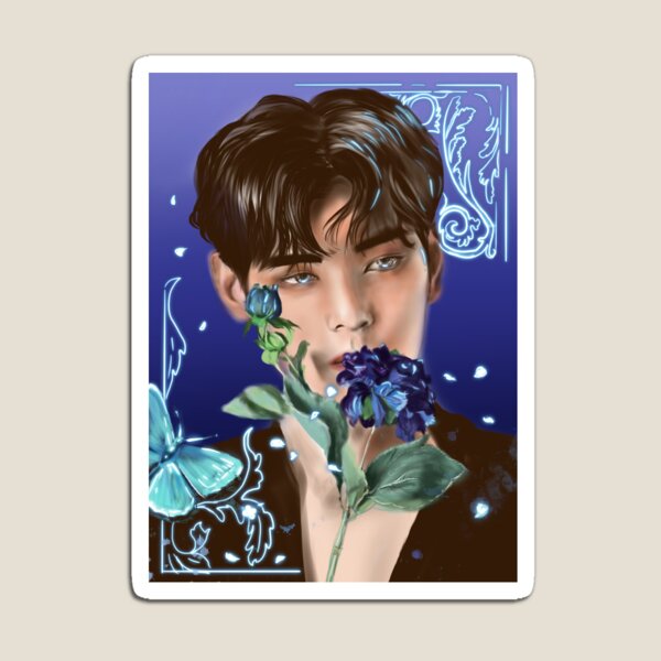Item preview, Astro kpop Cha Eunwoo Blue rose aesthetic postcard designed and sold by Krystal Li.