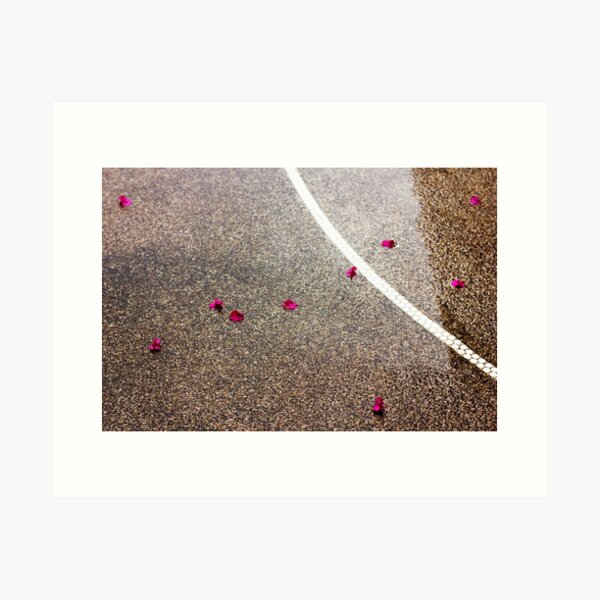 Item preview, Wet road outdoors with pink petals and white line designed and sold by dariazu.