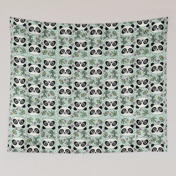 Item preview, Cute Panda Face Floral Pattern designed and sold by c-vector-studio.