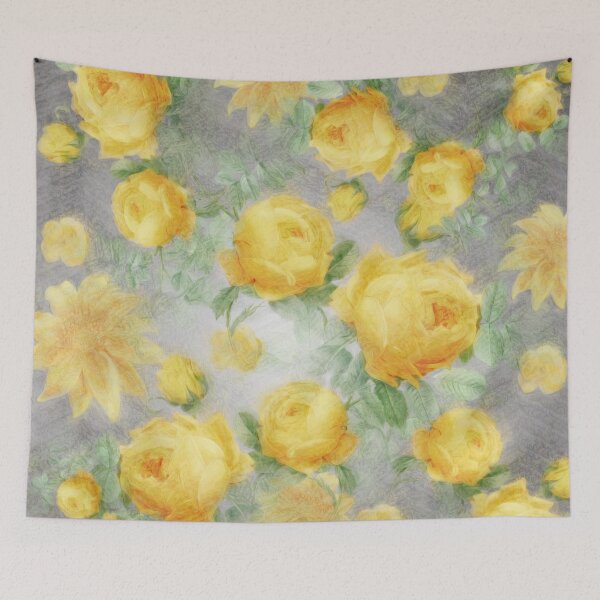 Item preview, Watercolor Vintage Sunshine Big Summertime Yellow Roses On Gray Stripes designed and sold by IZiets.