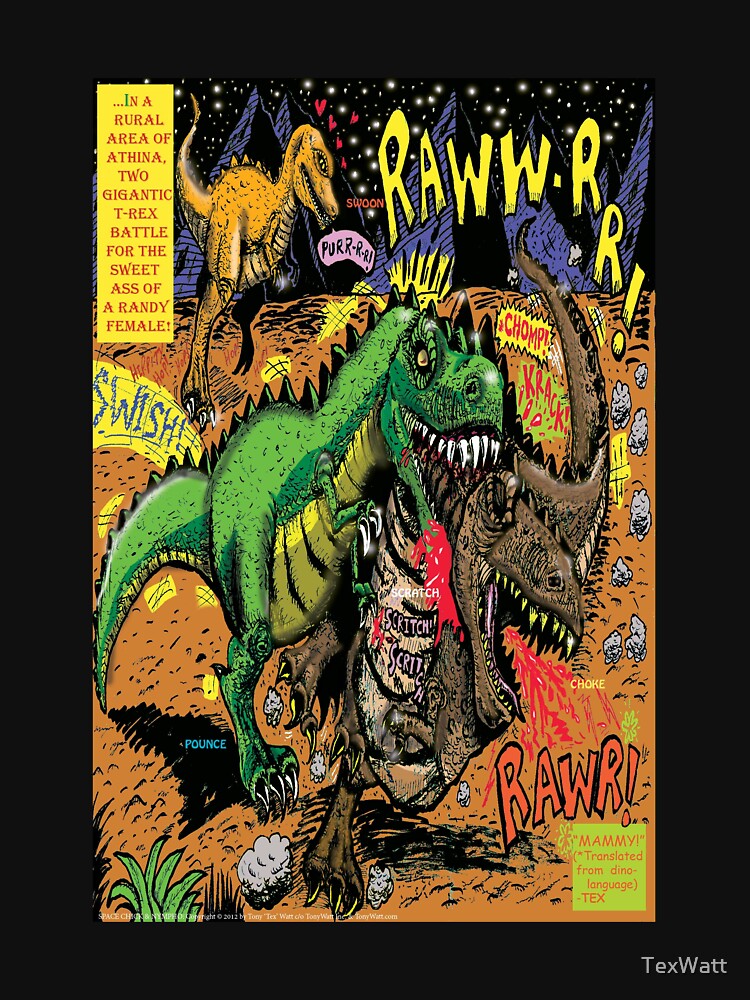 Space Chick & Nympho: Vampire Warrior Party Girl Comix #1- Comic Page "Dino Fight" by TexWatt