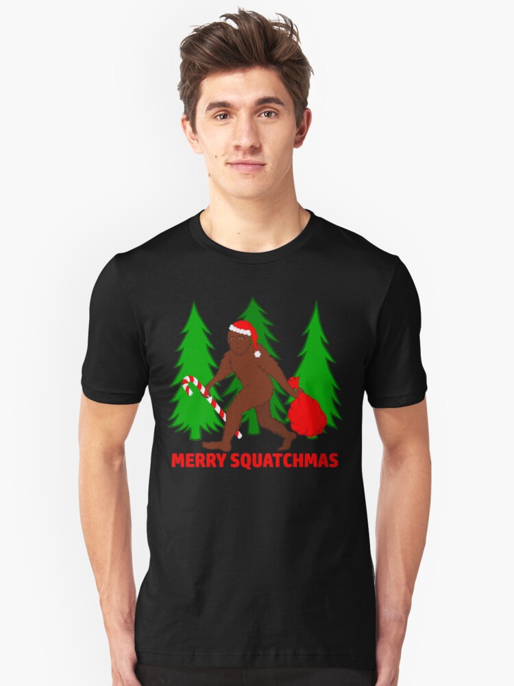Alternate view of Merry Squatchmas Funny Christmas Bigfoot Santa Slim Fit T-Shirt