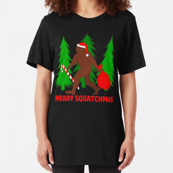 Merry Squatchmas Funny Christmas Bigfoot Santa Slim Fit T-Shirt