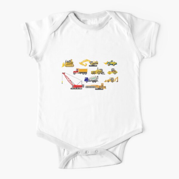 Construction Vehicles - The Kids' Picture Show - 8-Bit Short Sleeve Baby One-Piece