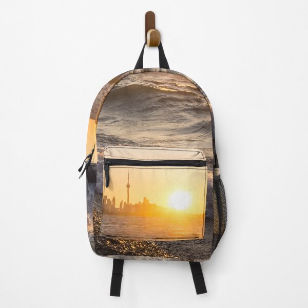 Item preview, Wave Splash Sunrise - Toronto Skyline Behind Rough Lake Ontario designed and sold by Georgia Mizuleva.