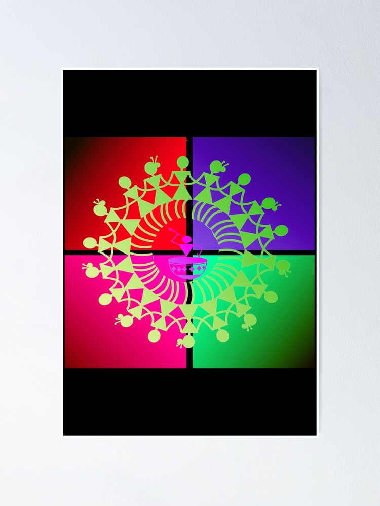 WARLI ART ON COLOR QUAD BACKGROUND