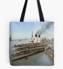 Sidewheeler Tashmoo leaving wharf in Detroit, ca 1901 Colorized Tote Bag