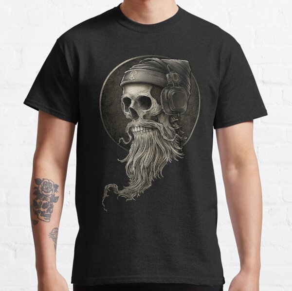 Viking Vintage Skull Beard with Headphone  Classic T-Shirt
