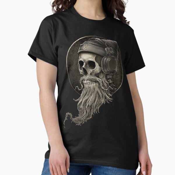 Vista previa del artículo con la obra «Barba de calavera vikinga vintage con auriculares», diseñado y vendido por Winya.