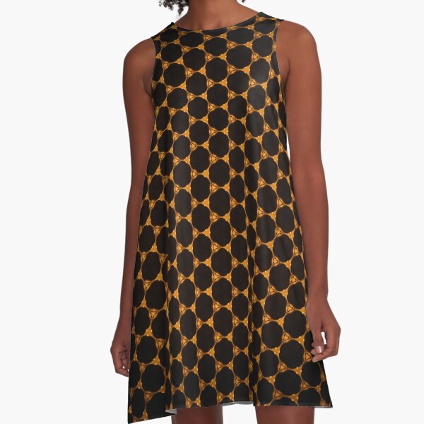 Punkt in schwarz Gold A-Linien Kleid