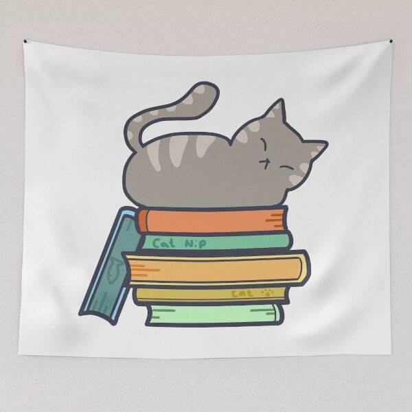 Item preview, cute sleeping book cat designed and sold by moonbean-art.