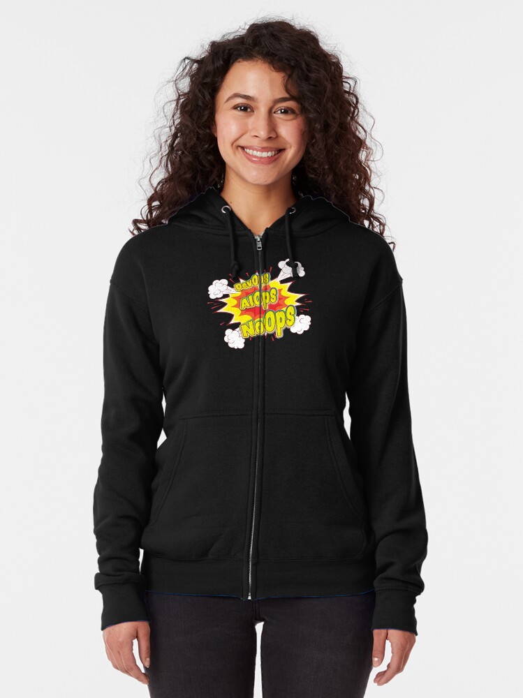 Alternate view of DevOps, AIOps, NoOps. Zipped Hoodie