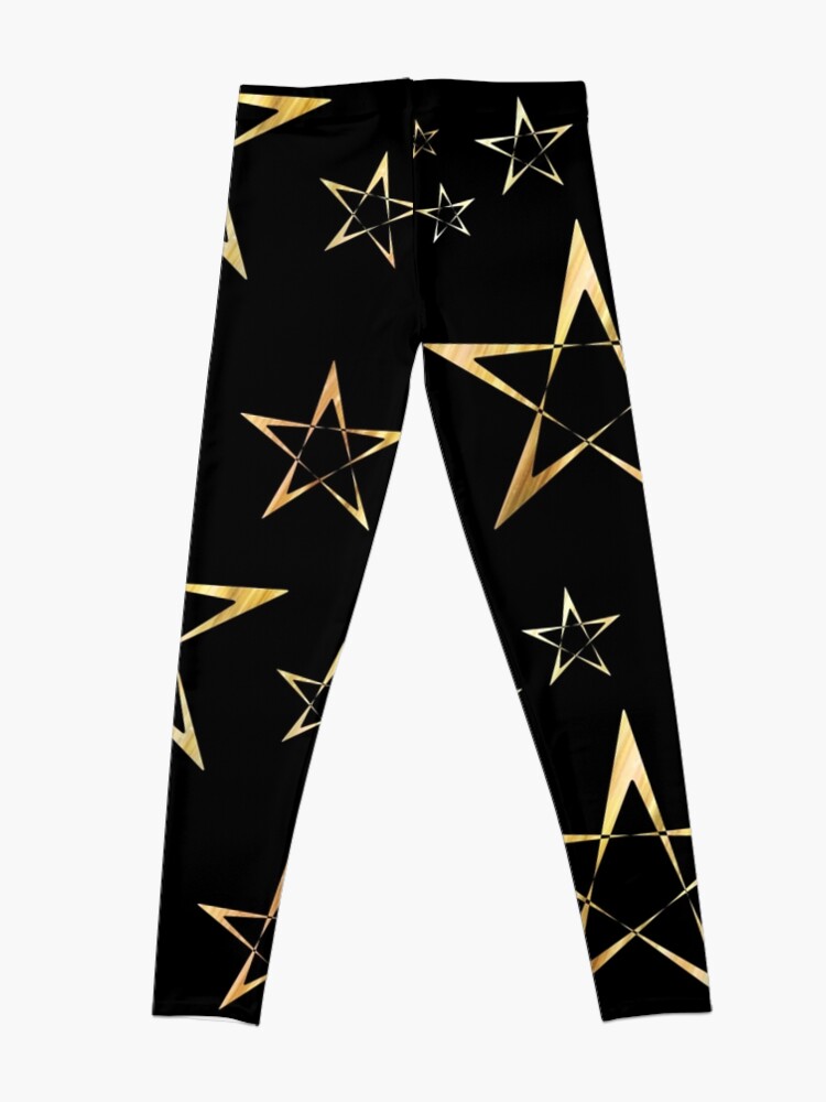Alternate view of Golden Stars Print on Black Leggings