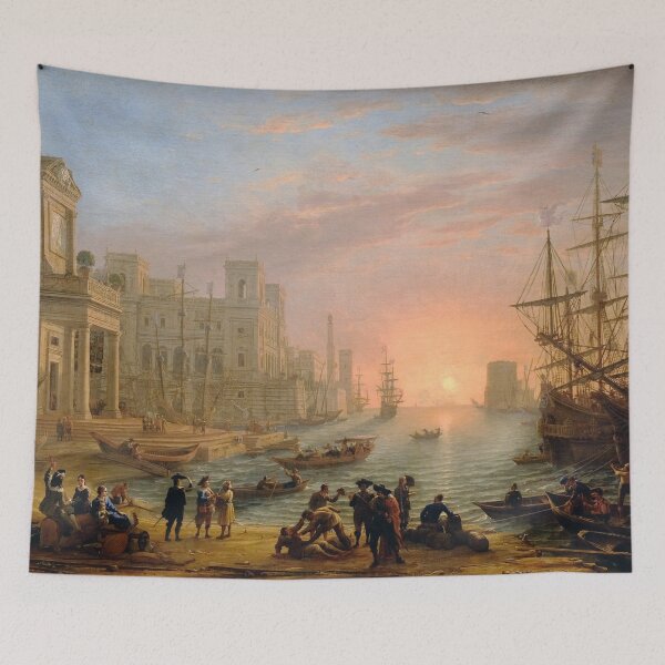 Item preview, Seaport at sunset - Claude Lorrain painting from 1639 designed and sold by Vintage Designs +.