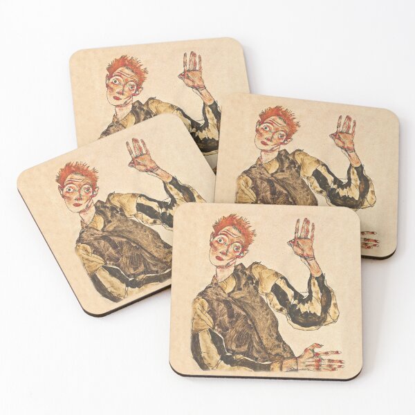 Item preview, Egon Schiele self portrait with striped armlets throw blankets designed and sold by Vintage Designs +.