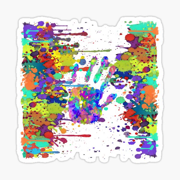 Crazy Multicolored Each Other Running Splashes Hand 1 Sticker