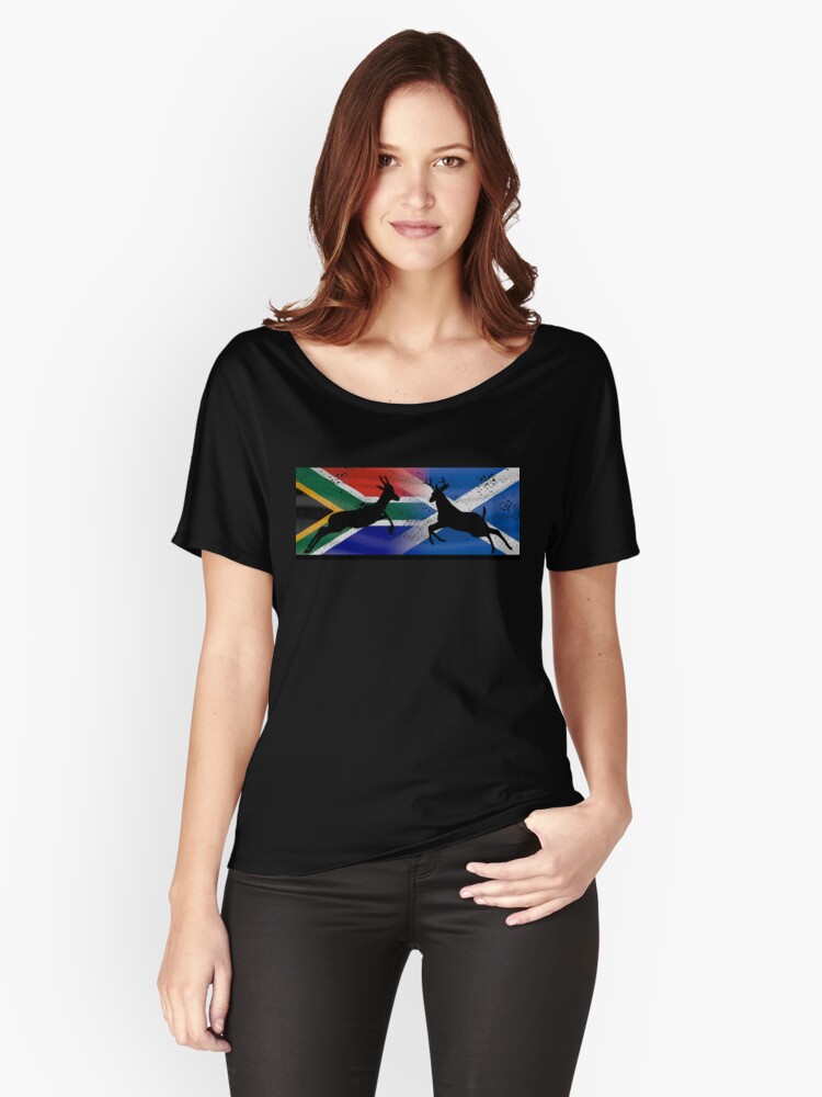 Thumbnail 1 of 3, Relaxed Fit T-Shirt, South Africa Scotland deer (DISTRESSED) designed and sold by SolidEarthArt.