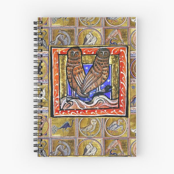 Item preview,  MEDIEVAL BESTIARY ,TWO OWLS, FANTASTIC ANIMALS IN GOLD RED BLUE COLORS designed and sold by BulganLumini.